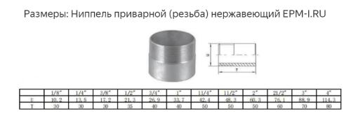Ниппель приварной нержавеющий Ду 8 (1/4") AISI 316 (резьба, полусгон), (13,7 Мм) от компании ООО "ЭПМ-Инжиниринг"