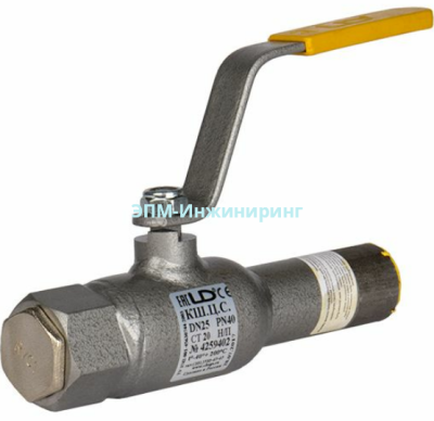 Шаровой стальной кран для жидкости сварка/резьба+пробка спускной, с рукояткой, КШ.Ц.С.040.040.Н/П.02, DN 40, PN 40, Строительная длина 203