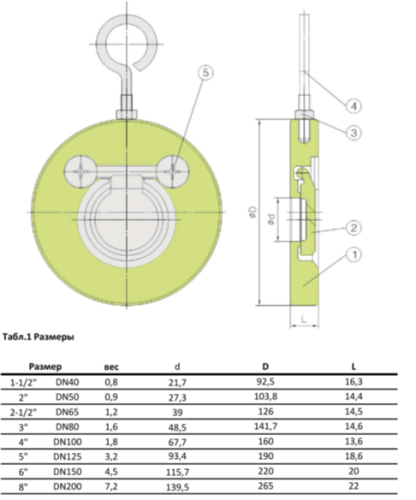 Клапан обратный «хлопушка» Ду 200 (8"), AISI 304 (CF8), межфланцевый нержавеющий тонкий от компании ООО "ЭПМ-Инжиниринг"