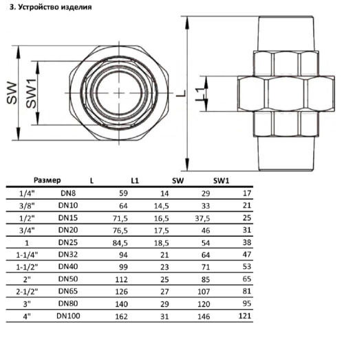 Американка нержавеющая Нр/Нр Ду 25 (1", 33,7 мм) AISI 304 PTFE (прокладка фторопластовая) от компании ООО "ЭПМ-Инжиниринг"