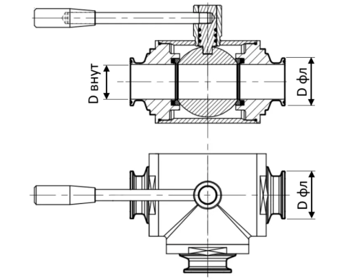 Кран из нержавеющей стали шаровый трехходовой кламп DIN DN-20 20 мм 34 мм AISI316 от компании ООО "ЭПМ-Инжиниринг"