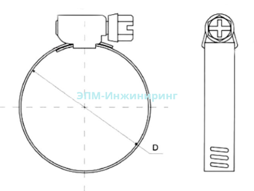 Хомут червячный нержавеющий AISI304 27-51 мм от компании ООО "ЭПМ-Инжиниринг"