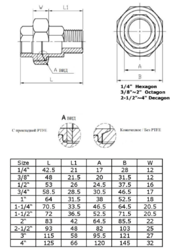 Американка нержавеющая Нр/Вр Ду 65 (2 1/2", 76,1 мм) AISI 316 PTFE (прокладка фторопластовая) от компании ООО "ЭПМ-Инжиниринг"